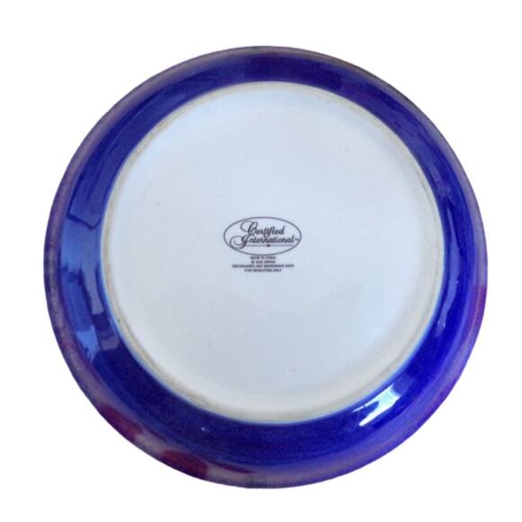 Certified International Sue Zipkin 9.5" Serving Bowl Chili Peppers Blue Rustic - Picture 2 of 3